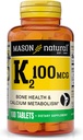 MASON NATURAL Vitamina K2 100 mcg con Calcio, Soportes Hueso, Corazón &amp; Muscle Health, 100 Tablets