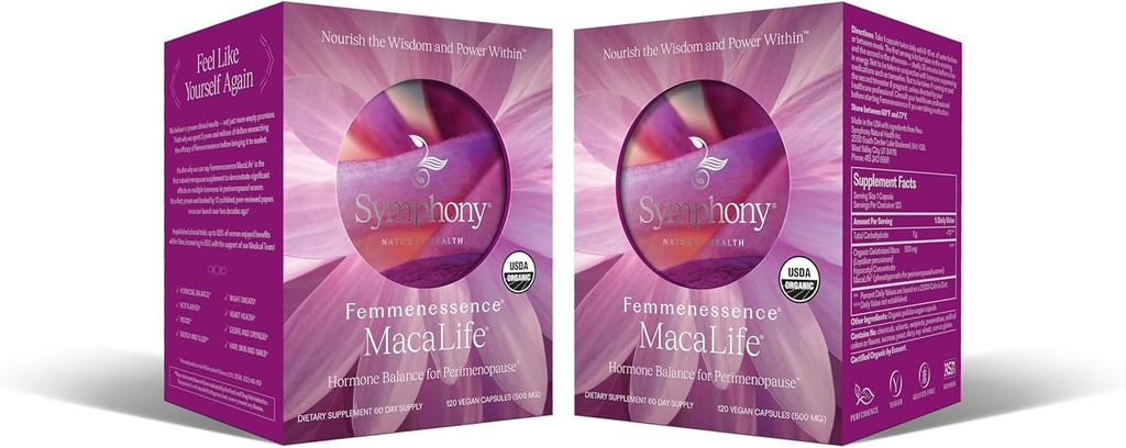 Femmenessence® MacaLife® – Suplemento Perimenopausal de Probada Clínica para Equilibrio de Hormonas Naturales, Alivio de Síntomas, Apoyo al Corazón " , Sin Hormonas Añadidos (240 cápsulas, 120 Day Supply)