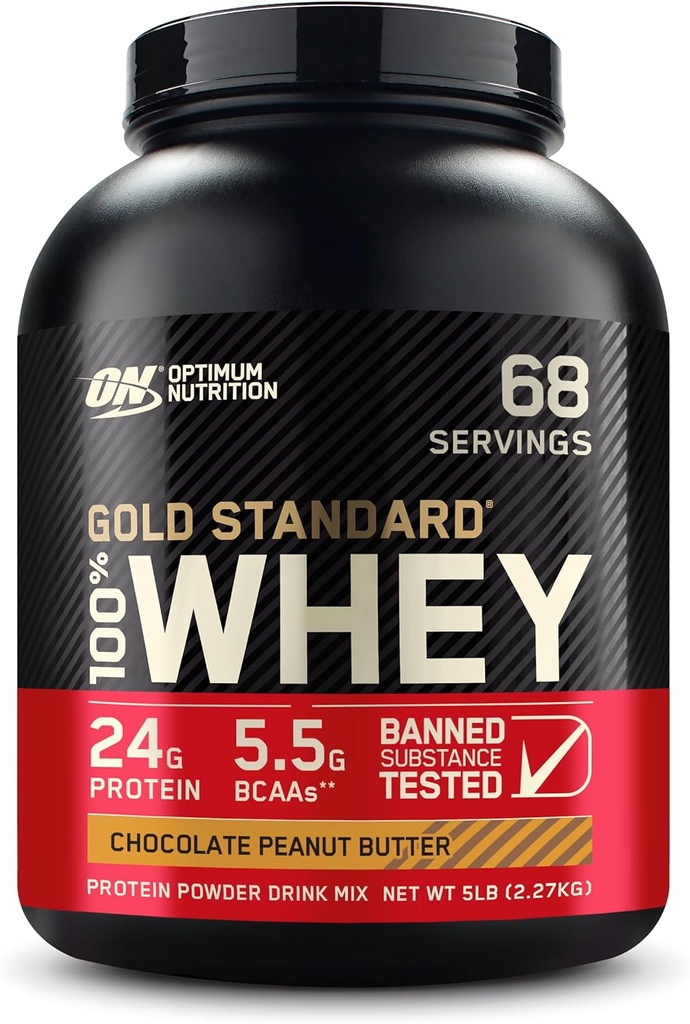 Optimum Nutrition Gold Standard 100% Whey Protein Powder, Chocolate Peanut Butter, 5 libras (Packaging May Vary)