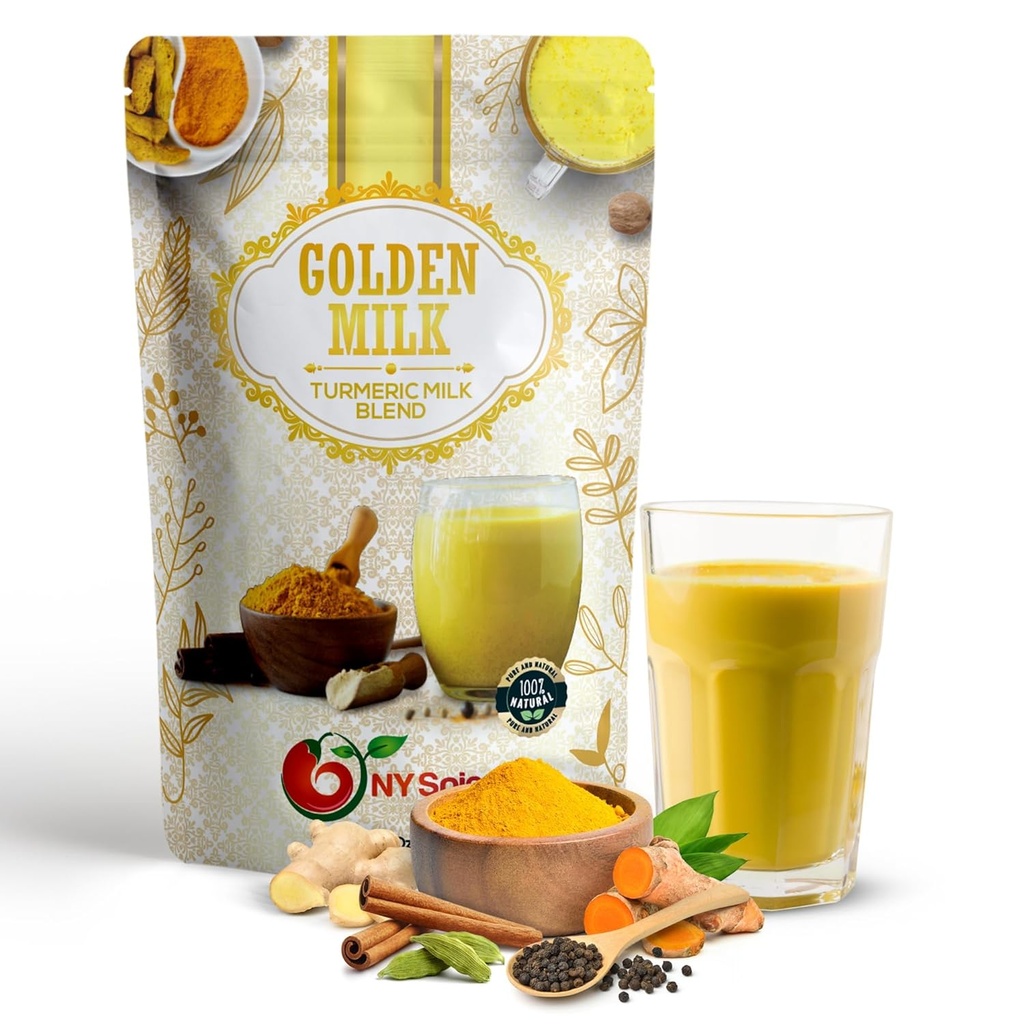 NY SPICE SHOP Golden Milk Superfood Powder – 1 libras Instant Latte Mix Superfood with Turmeric - Superfood Blend of Turmeric, Cinnamon, Ginger, Black Pepper, Nutmeg, Green Cardamom
