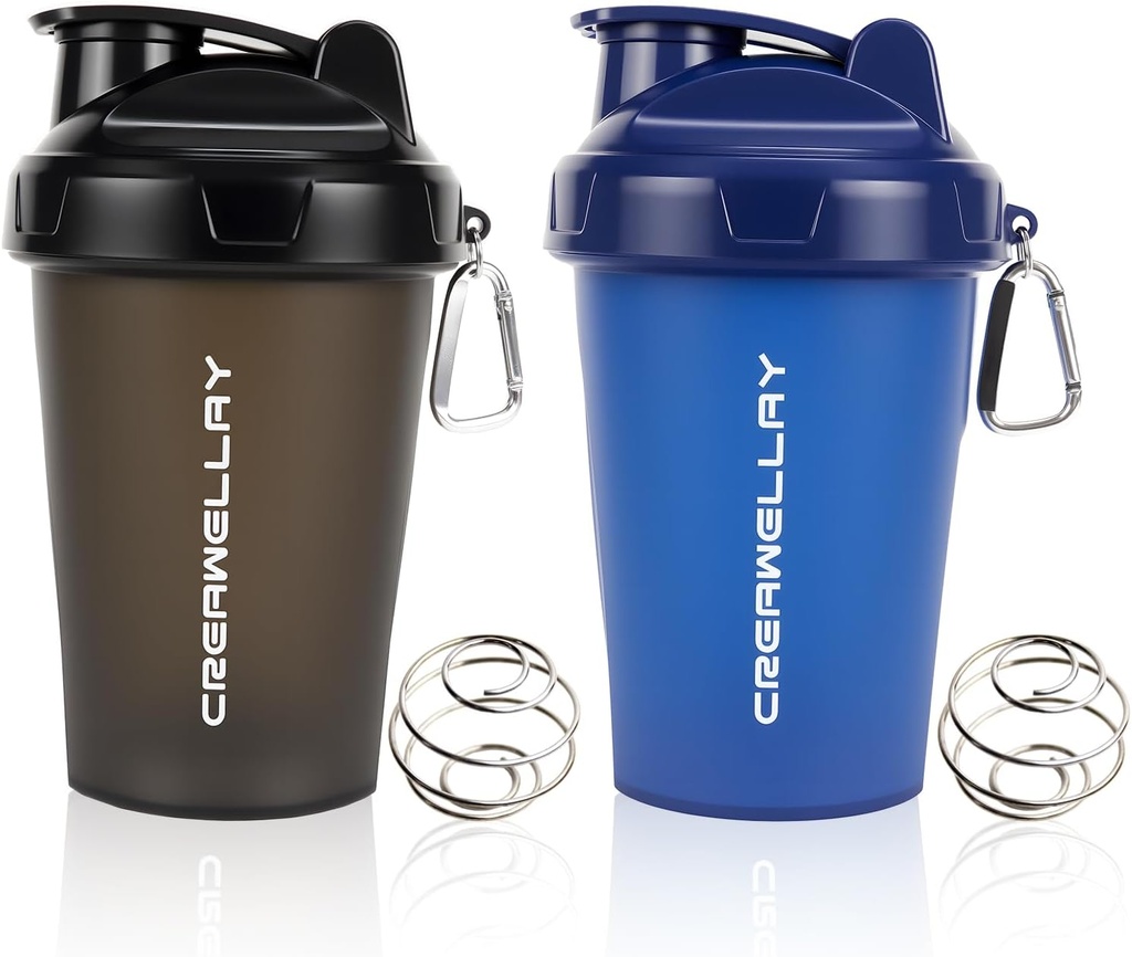 2 Pack Shaker Botellas para Mezclas Proteínas, 17 oz Botella pequeña Proteína con Manija, Cofre para Mezclador de Gimnasio con Blending Ball para Pre Workout, BPA-Free &amp; Dishwasher Safe (Black, Blue)