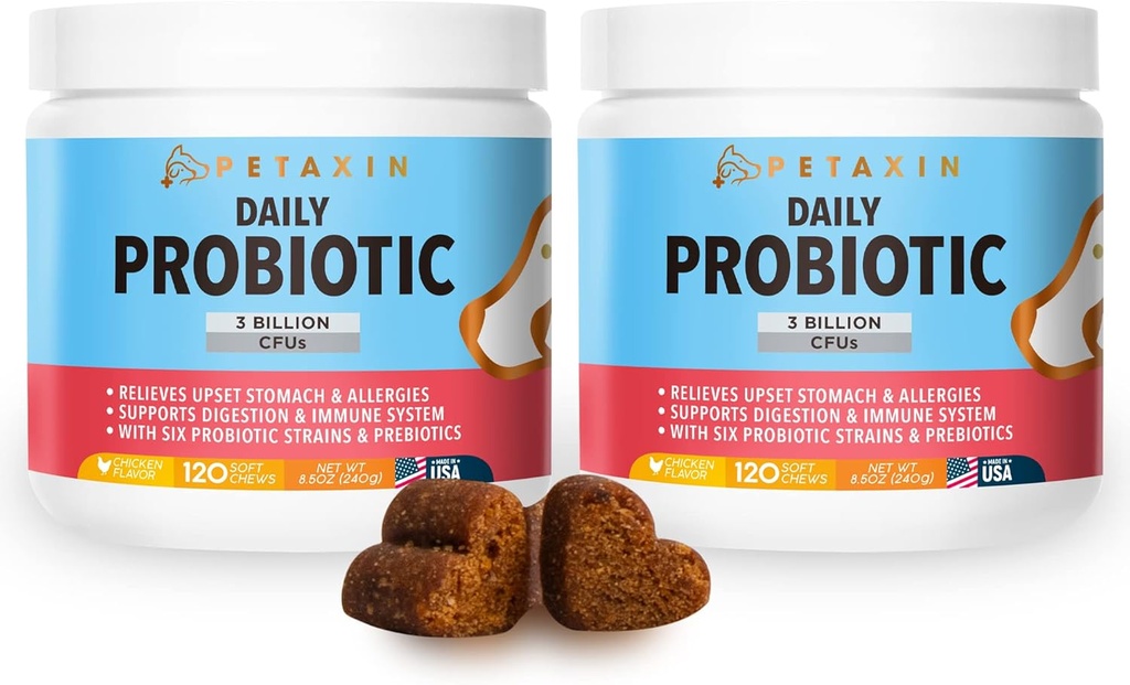 Probióticos para perros - 6 Strains con Prebióticos - Soportes Sistema Digestivo e Inmunitario - Alivio para la Diarrea, Respiración Mal, Alergías, Gas, Estreñimiento, Puntos Calientes - Hecho en EE.UU. - 240 Chews
