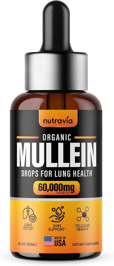 Mullein Drops For Lungs - Extra Strength Organic Mullein Leaf Extract Tincture for Lung Health, Detox, Immune & Respiratory Support Better Lung Formula, Made in USA, Mullin Supplement Drops (2oz)