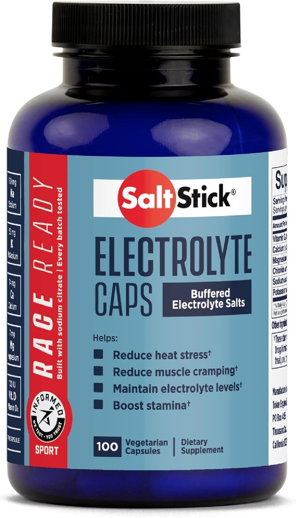 SaltStick Race Ready Electrolyte Capsules  Electrolytes certificados de deporte ← Salt Pills/Tablets for Running ¦ Sports Nutrition Hydration, Helps Reduce Muscle Cramps ← 100 Capsules