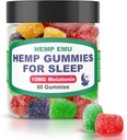 Hemp Emu Hemp Gummies for Sleep - Fall Asleep Faster, Stay Asleep Longer - 10mg Melatonin + Premium Hemp Extract, 2 Gummies Por Serving - 60 Conteo Fruit Flavored Gummies