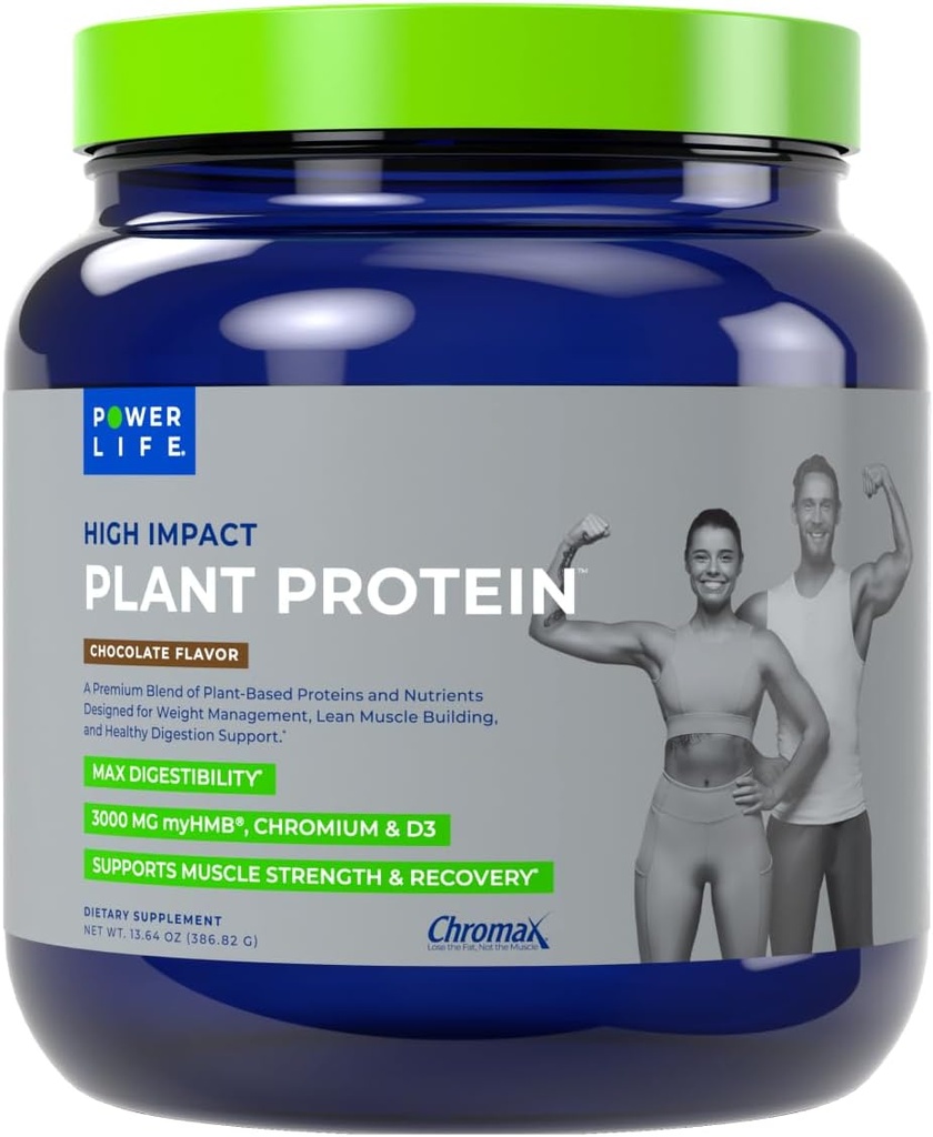 POWERLIFE Planta de alto impacto Polvo Proteína con 3000 MG de HMB, Planta-Basada, No Sugar Añadido, Vegan, Keto Friendly, Non-GMO (Chocolate - Nueva Fórmula)