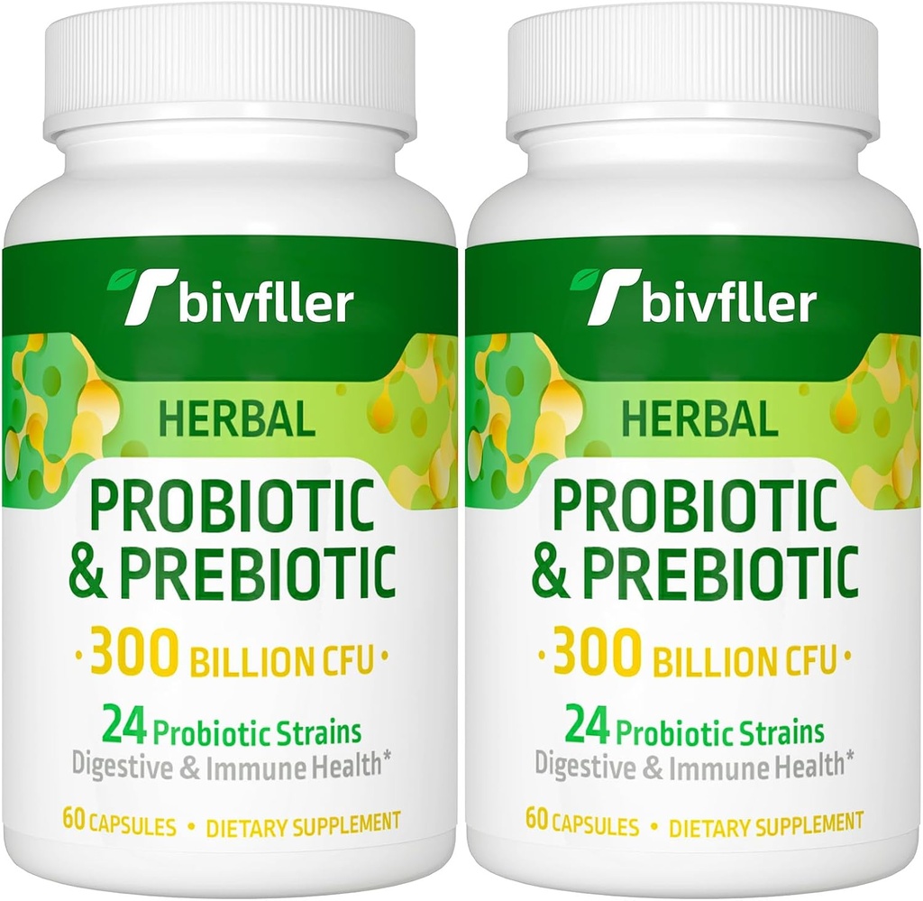 Probiotics for Women Men- 300 Billion CFU, 24 Strains Probiotic+15 Organic Herbs Prebiotics Blend, Pre and Probiotics, for Digestive Health, Immune & Gut, Diarrhea, Bloating, Vegan, 4 Month Supply