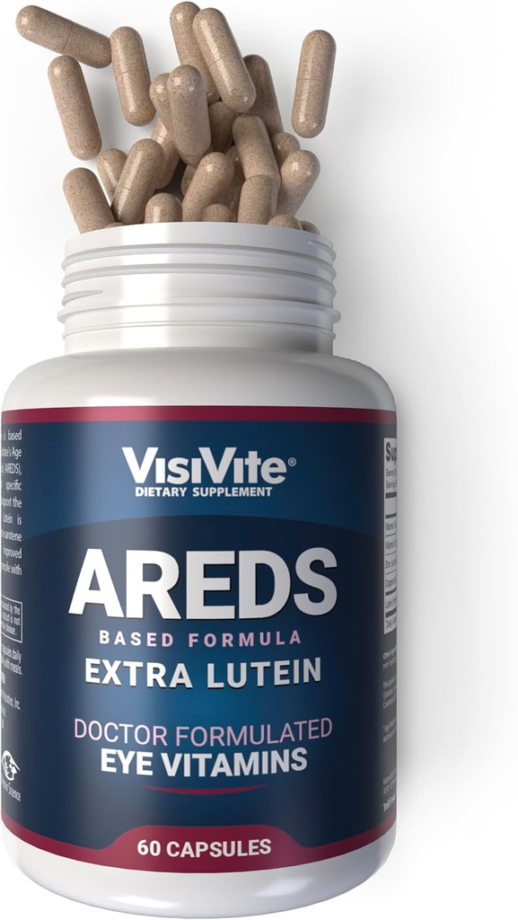 AREDS Lutein Eye Vitamins by VisiVite - Lutein Supplements for Eyes Without Beta-Carotene - Lutein for Eyes - Suplementos para adultos - 60 cápsulas
