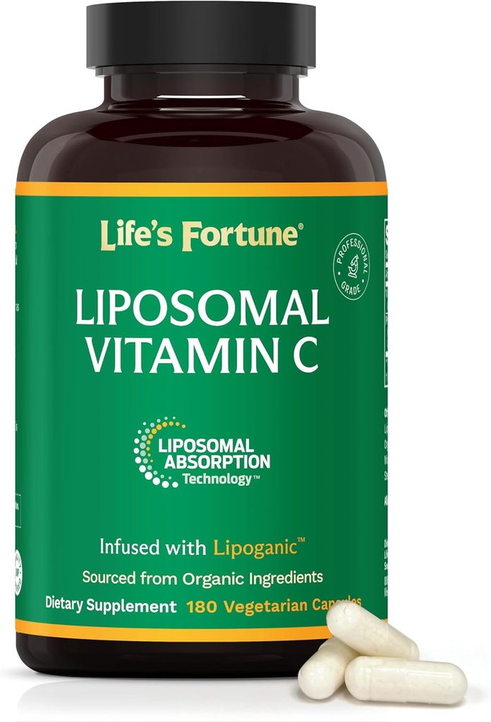 Vitamina Liposómica de la Fortuna de la Vida C 2100 mg, Absorción Interina Rápida, Biodisponibilidad Superior Apoyo al Sistema Inmunitario, Suplemento Antioxidante Fórmula – Booster Collagen – 180 cápsulas