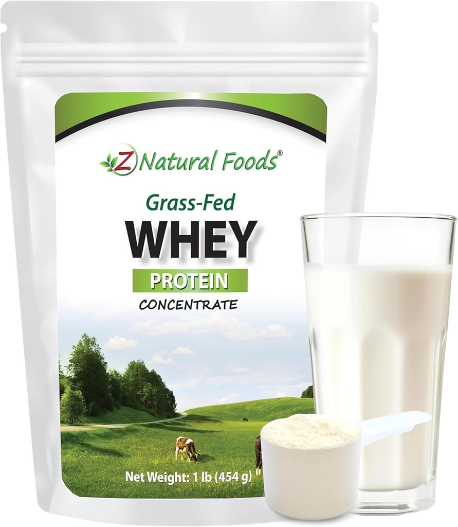 Z Natural Foods Grass-Fed Whey Protein Concentrate - Clean Whey Protein Powder de Nueva Zelanda - Cold Procesado Pura Whey Proteína con Aminoácidos Esenciales para la Nutrición & Fitness, Desflavorado, 1 lb