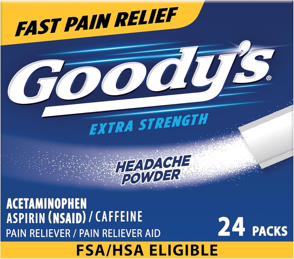 Goody's Headache Powder Extra Strength Pain Relief, Triple Action Headache Relief with Aspirin, Acetaminophen &amp; Caffeine, 24 Count