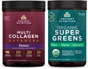 Antigua Nutrición Multi Collagen Advanced Powder Cleanse & Detox, Deflavored, 36 Servings + Orgánico SuperGreens Polvo, Greens Flavor, 25 Servings