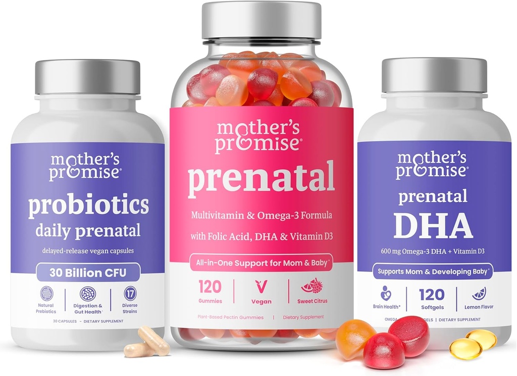 Mother's Promise Prenatal Vitamin Gummies + Prenatal DHA & Prenatal Probiotics Bundle