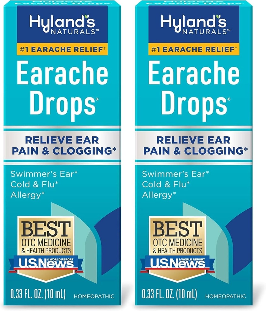 Hyland's Earache Drops, Natural Relief of Swimmer's Ear, Cold and Flu, Allergy Symptoms, Ages 4 and up: (2 Pack)