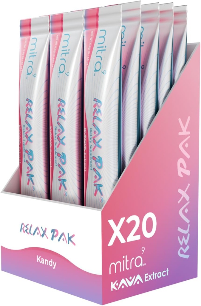 Mitra9 Kava Powder RelaxPak - Kandy Kava Extract Powder Packets ← Mood Enhancer Silencio basado en la planta promueve la calma natural " Clarity ← Easy Open Single-Serving Stick (20)