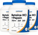 Nutricost Betaine HCl + Pepsin 790mg, 240 cápsulas, 3 botellas (720 cápsulas)