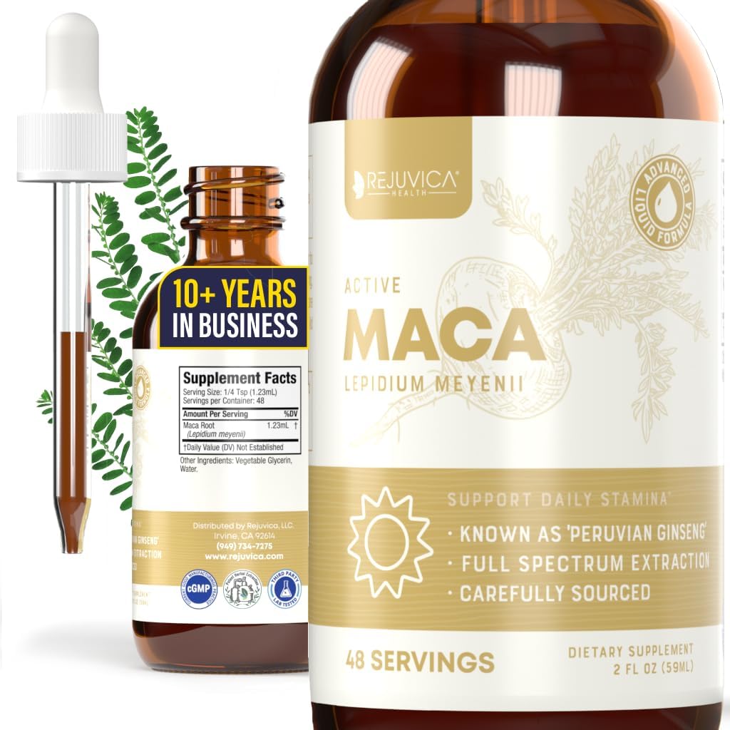 Rejuvica Health Active Maca - Advanced Maca Root Extract - Peruano Ginseng - Entrega líquida para una mejor absorción - Supports Energy &amp; Vitality