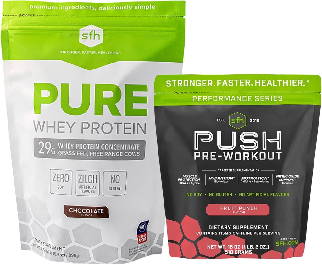 SFH Motivate &amp; Gain Workout Bundle Pure Whey Chocolate Protein and Push Pre-Workout Powder