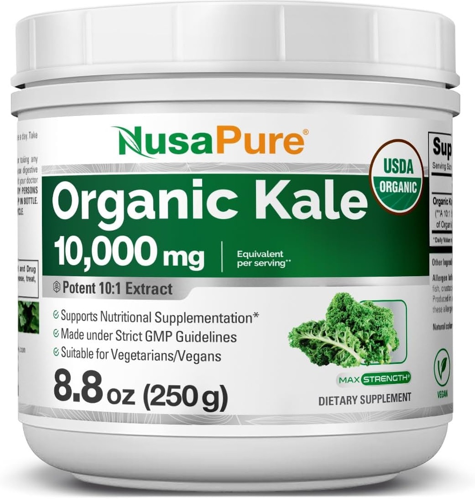 NusaPure Organic Kale Powder 10,000mg por Serving, 8.8 onzas, Extracto 10:1, Non-GMO