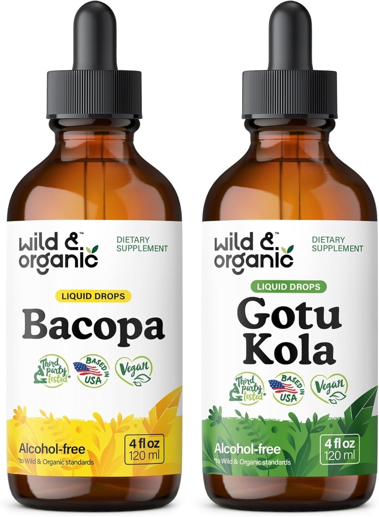 Wild &amp; Organic Bacopa Tincture 4 fl oz &amp; Gotu Kola Tincture 4 fl oz