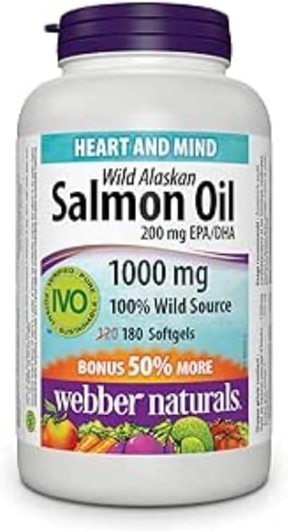 Webber Naturals Wild Alaskan Salmon Oil Softgel, 200mg 180 Count