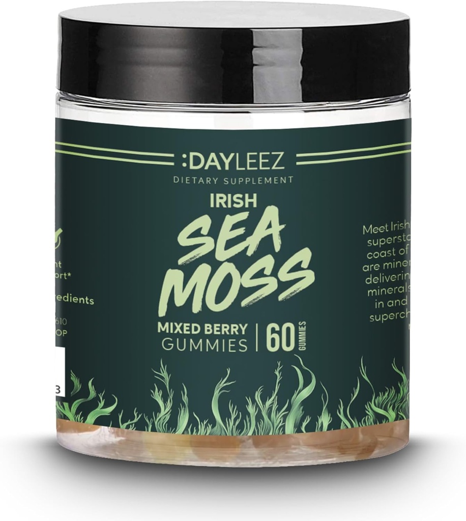 Irlandés Moss Gummies - Natural Immune Support " Digestive Health - Vegan, Non-GMO, Gluten-Free - 60 Conde - Premium Sea Moss Supplement for Energy & Wellness