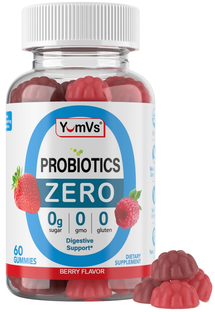 YUM-V'S - Zero Sugar Probiotic Gummies for Digestive Health - Sugar Free Probiotics for Women, Men &amp; Kids - Gut Health Probiotic Gummies for Adults &amp; Kids - Digestive Support Gummy Supplements - 60ct