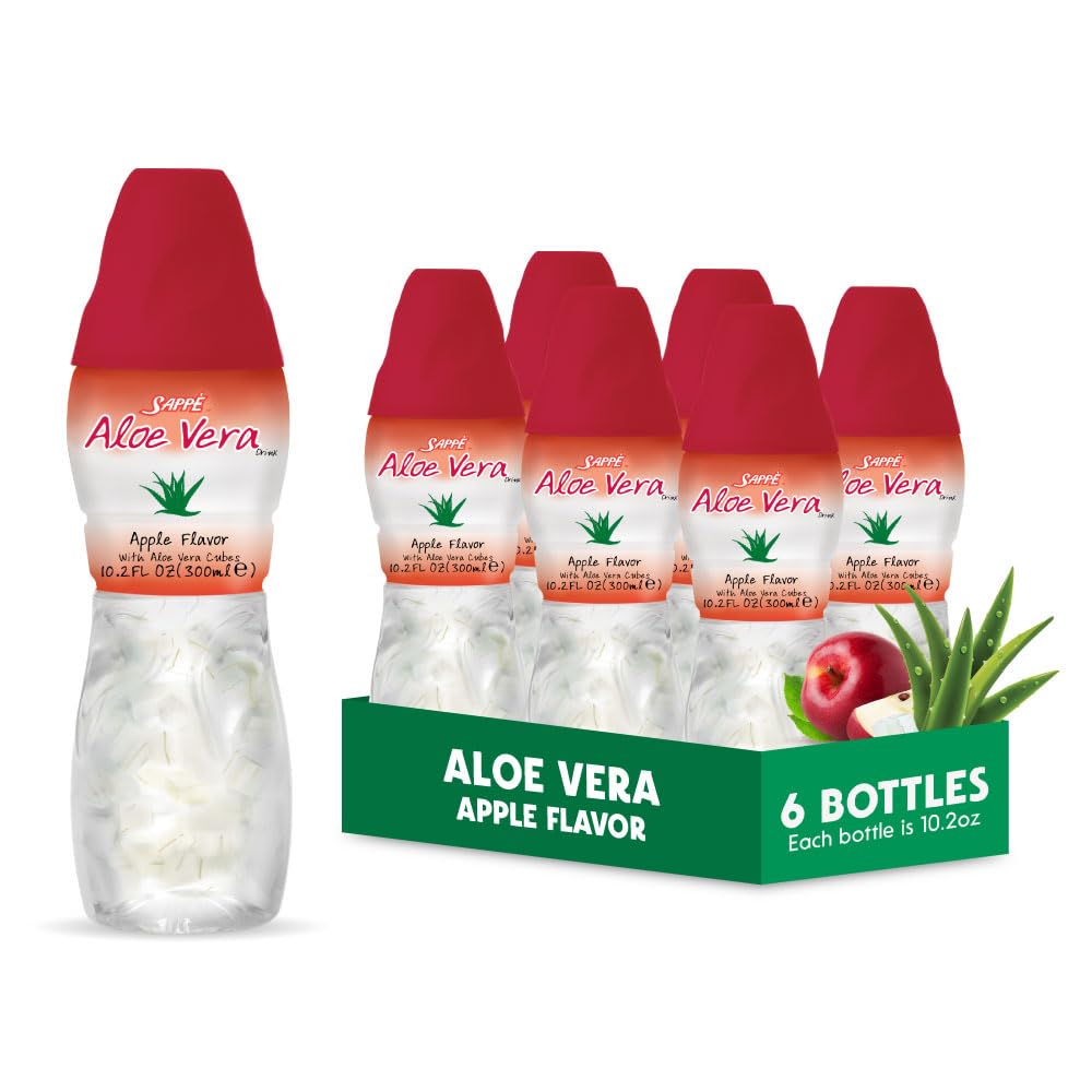 Jugo de aloe vera (Aplicar con sabor) con trozos más grandes pulpa de aloe puro (6 Packs) Zumo de planta grande para hidratación y contiene pulpa de aloe grande. Es saludable para adultos y niños
