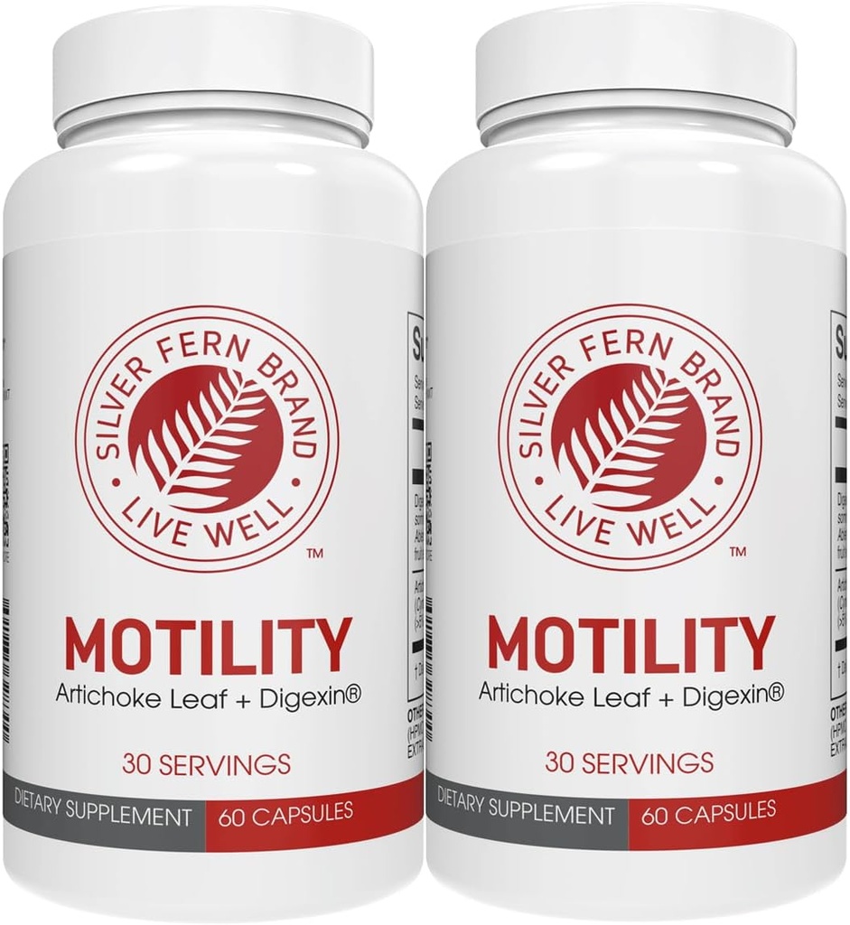 Silver Fern Brand Motility- No Laxative Constipation and Slow Motility Boost - 120 Capsules, 60 Day Supply - Contains Artichoke Leaf, Tender Okra Pods, & Winter Cherry