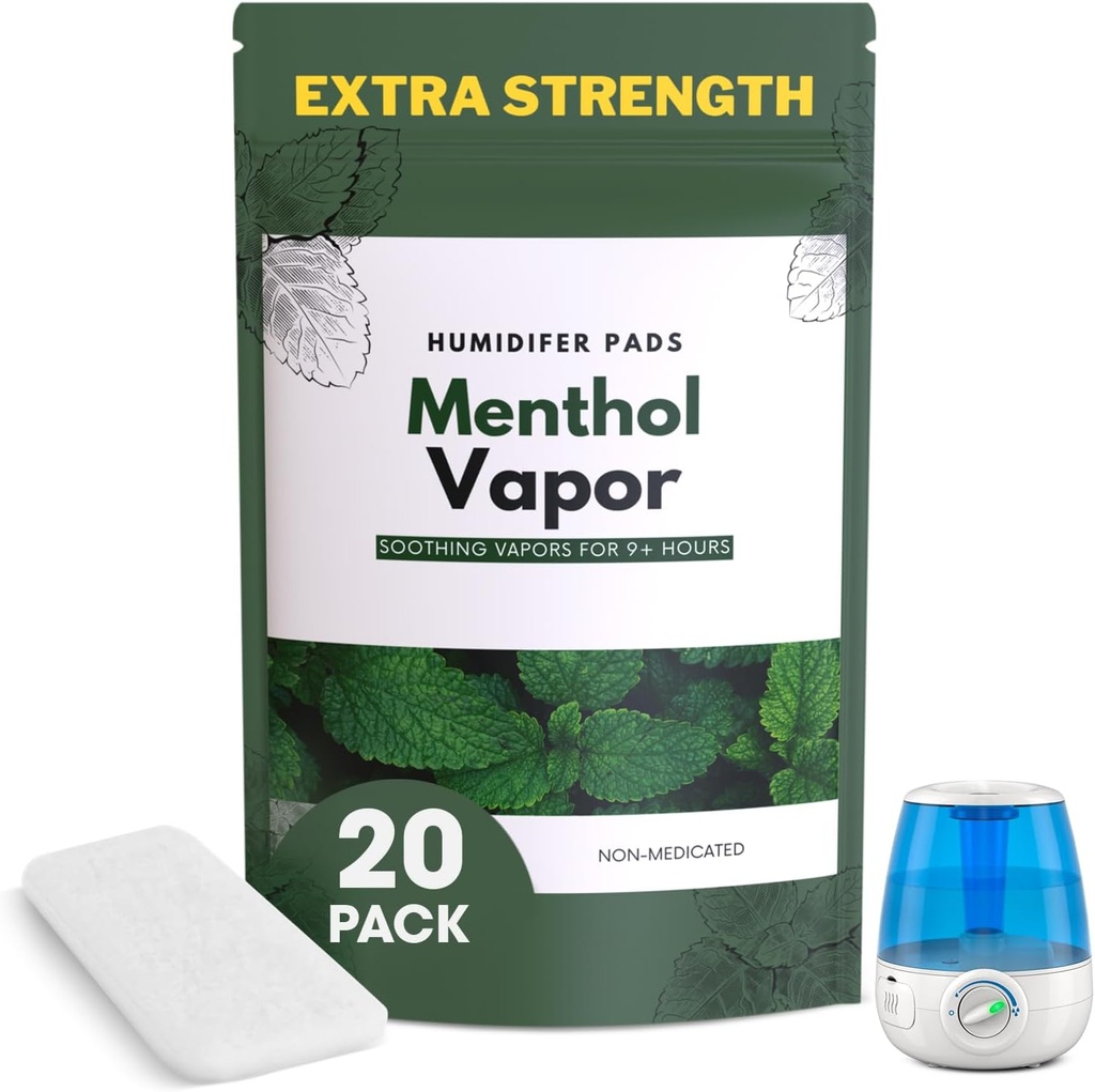 Extra Strength [20 Pack] Menthol Eucalyptus Humidifier Pads - Universal Vapor Pads for All Vks, Crane, Other Models - Vapopads Replacement - Natural Waterless Vaporizer Pads - Cold/Flu Symptoms