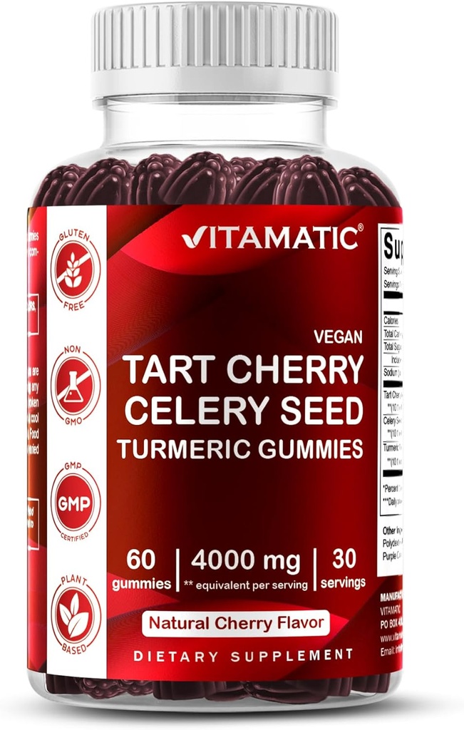Cereza de Tarta Vitamática con Gummies Celery Seed - 4000mg Equivalente por Serving (de 10:1 Extracto 400 mg)