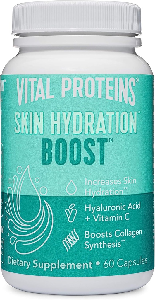 Vital Proteins Hyaluronic Acid Supplement with 120mg of Hyaluronic Acid 150 mcg of Biotin and 180mg of Vitamin C - 60 Capsules