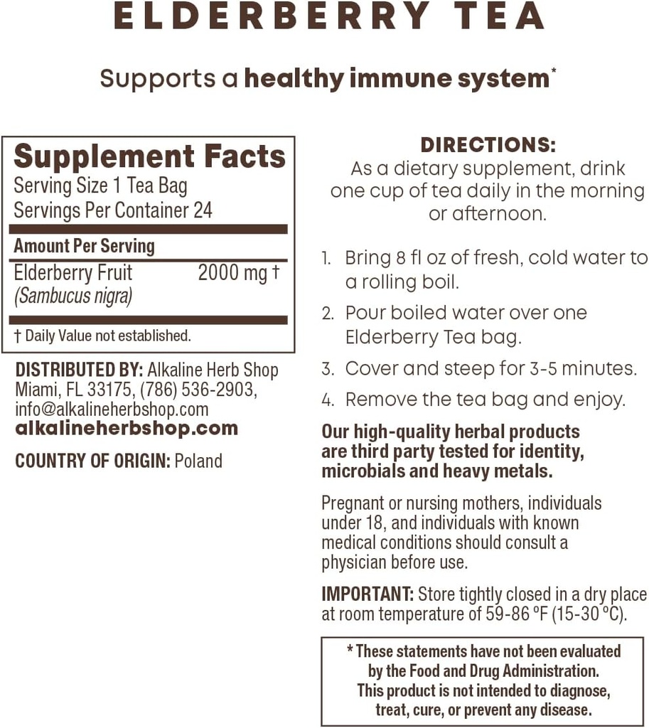 Alkaline Herb Store Elderberry Tea Suplemento