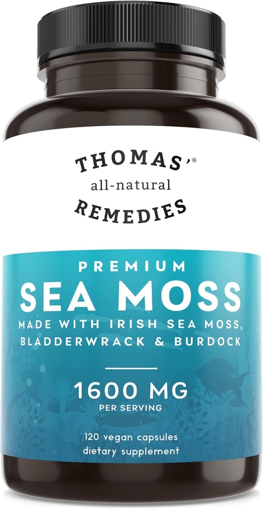 Remedios todo natural de Thomas Irlandés Sea Moss Capsules, Sea Moss with Bladderwrack " Burdock Root Organic for Gut Health, Digestion, Energy " Immune Support, 120 Seamoss Pills