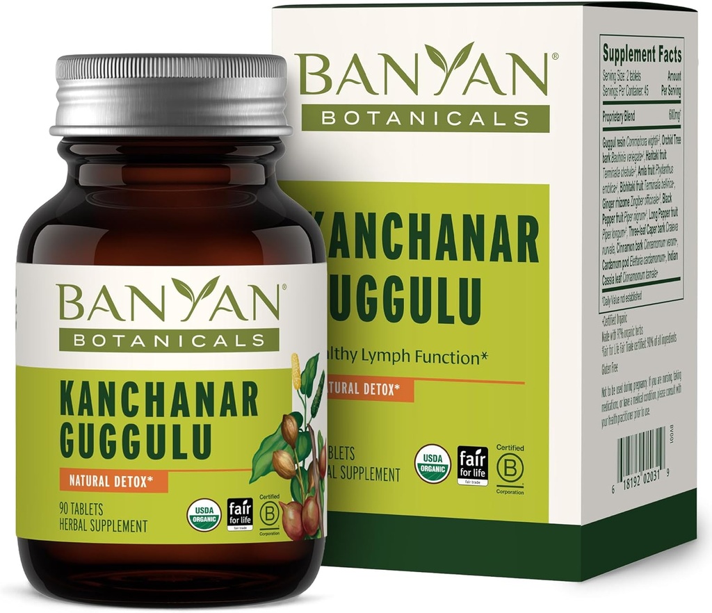 Banyan Botanicals Kanchanar Guggulu Tablets – Suplemento de linfa orgánica con Guggulu Resin – promueve la eliminación saludable de las toxinas naturales* – 90 Tablets – No GMO Sosteniblemente Fuente Vegan