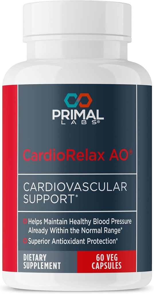 Primal Health CardioRelax AO - Coenzyme Q10 Fórmula, Bioperina + Leaf Extracto - 60 cápsulas