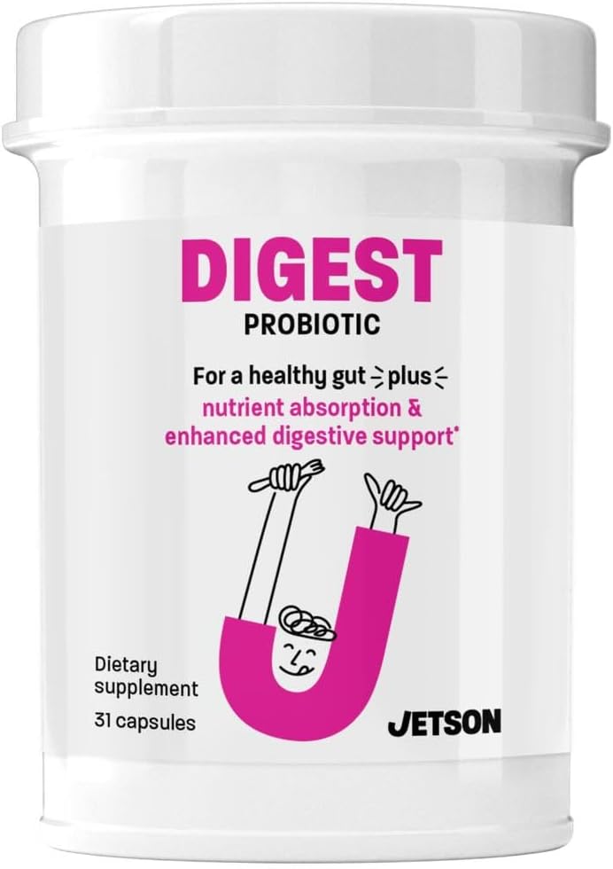Jetson Digest - Digestión &amp; Apoyo Inmunitario Formulación Probiótica – Promueve el Movimiento de Tazón Regular, Mejora la Digestión " Bloating, apoya la inmunidad - Gluten Free, Vegetarian, Non-GMO (31 Conde)