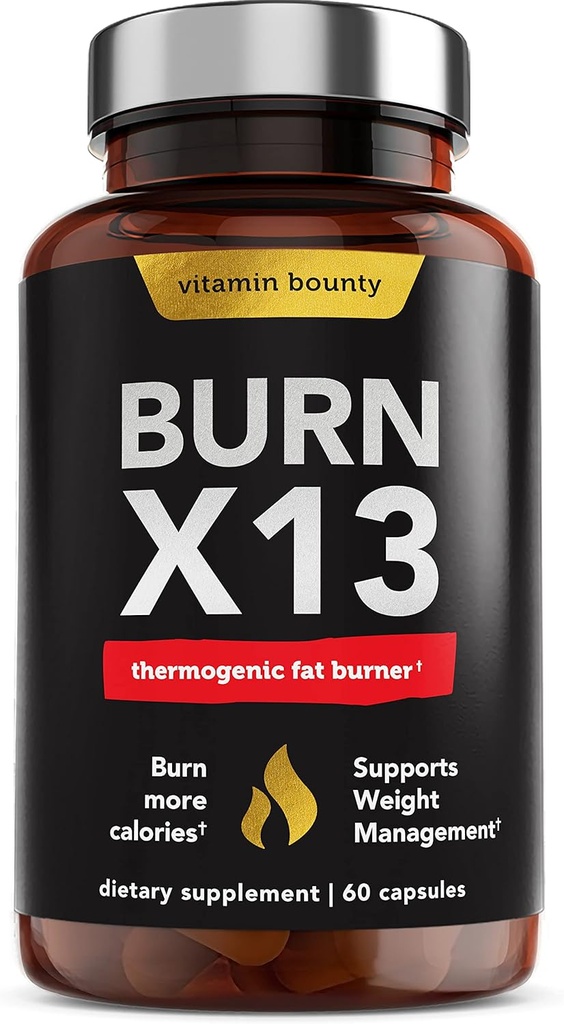 Vitamin Bounty Advanced Thermogenic Fat Burner for Men &amp; Women - Burn X13 Weight Loss Suplemento con 13 potentes ingredientes - Metabolism Booster, Energy &amp; Appetite Control - 60 cápsulas