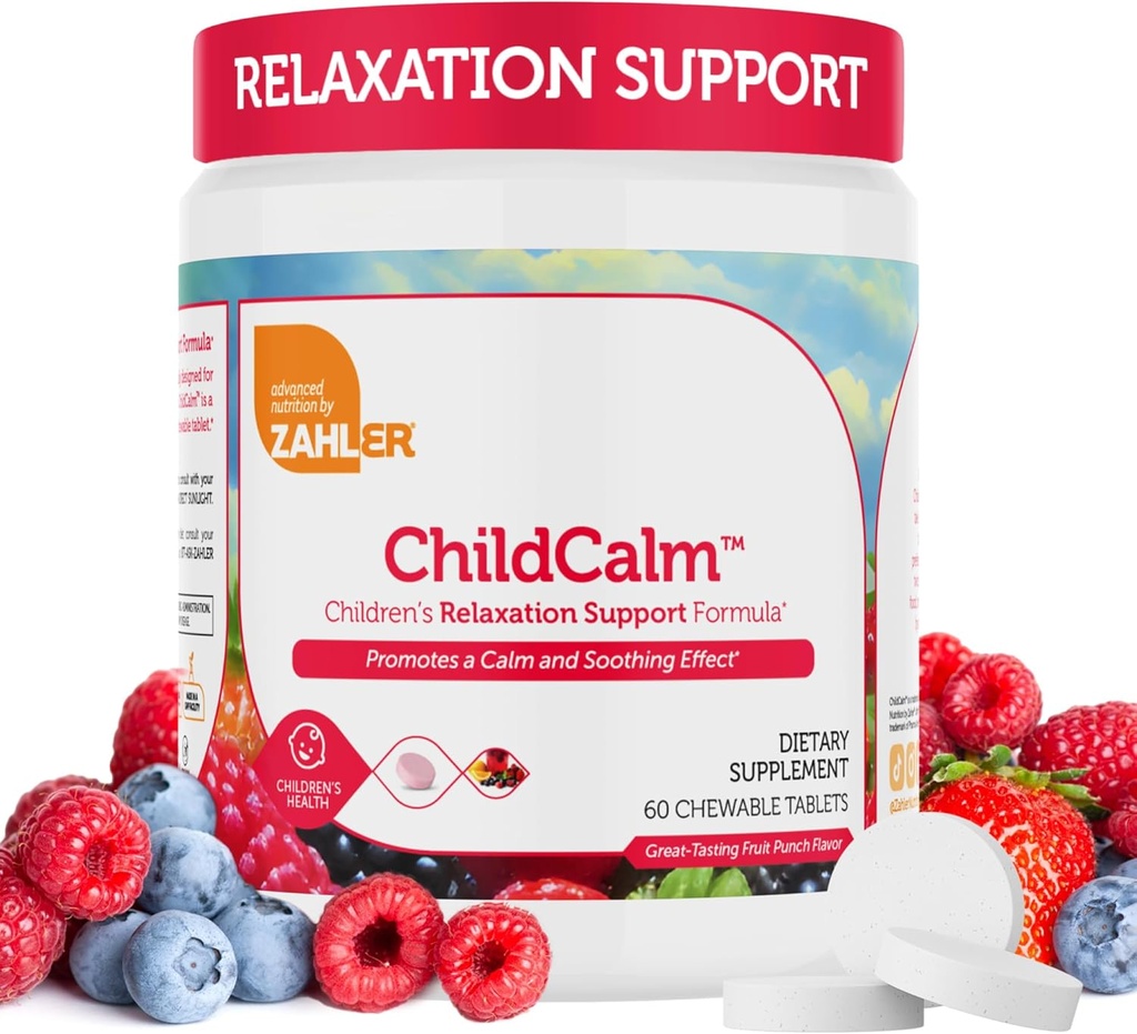 Zahler ChildCalm, Kosher Fruit Punch Magnesio Chewable para Niños - Calma Natural, Mood Support, y Relax - Calming Kids Magnesium Suplementos Niños Magnesio, 60 Tablets