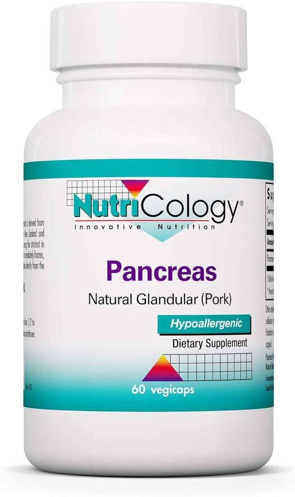 Nutricology Pancreas Pork 425mg Suplemento - Pancreas Natural Glandular, Pancreatic Enzymes, Amylase, Protease, Lipase, Hypoallergenic - 60 Cuenta
