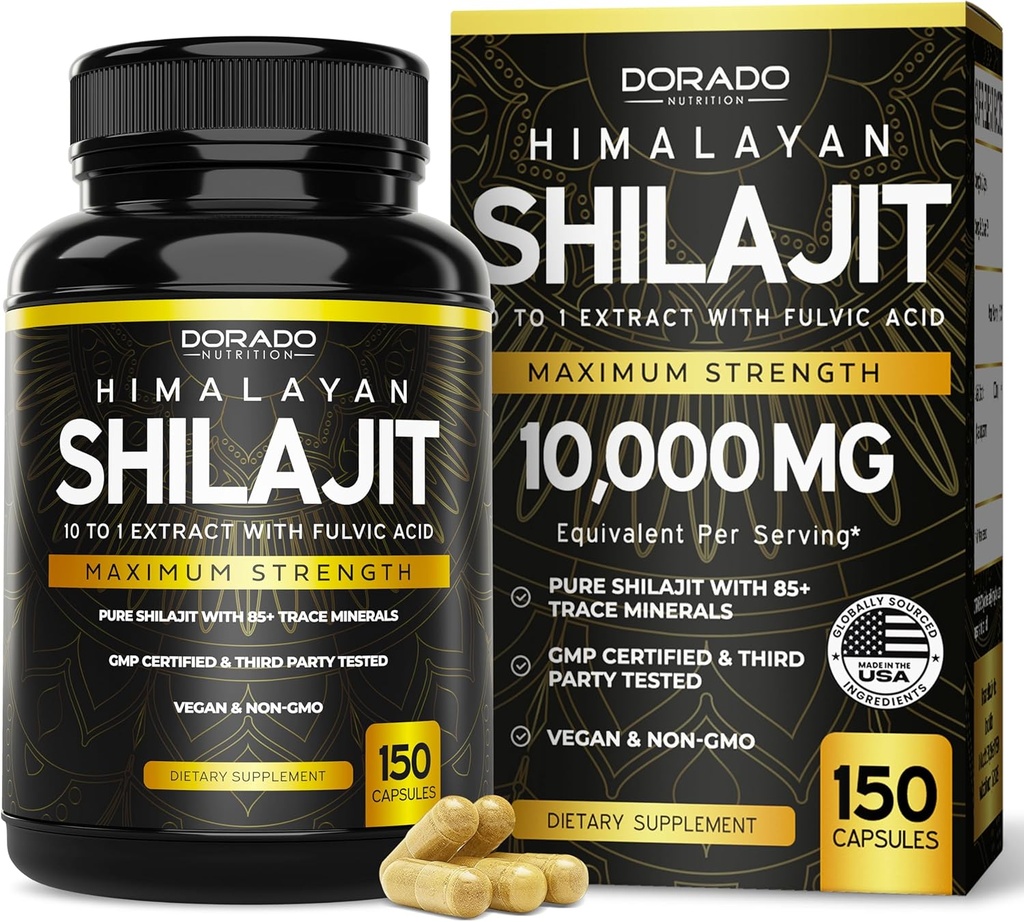 Shilajit with 85+ Trace Minerals (150 Capsules, 1000mg Extract per Serving) Pure Shilajit Capsules for Men &amp; Women with Fulvic Acid for Immune Support - Third Party Tested, Non GMO, Vegan &amp; USA Made