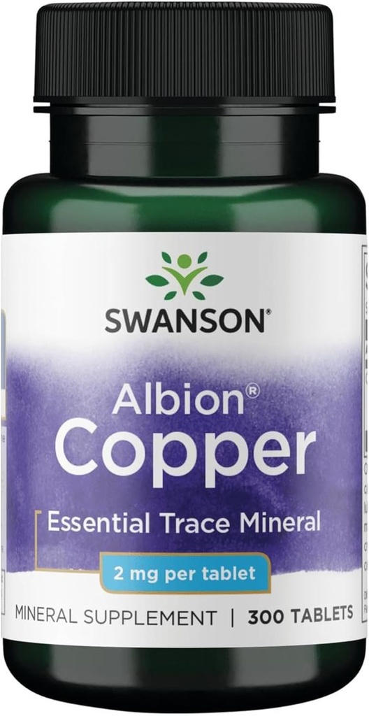 Swanson Copper Suplemento Mineral - 2 mg (Cobre Chelate) - Antioxidante, Sistema Inmunitario y Soporte Celular - 300 Tabletas