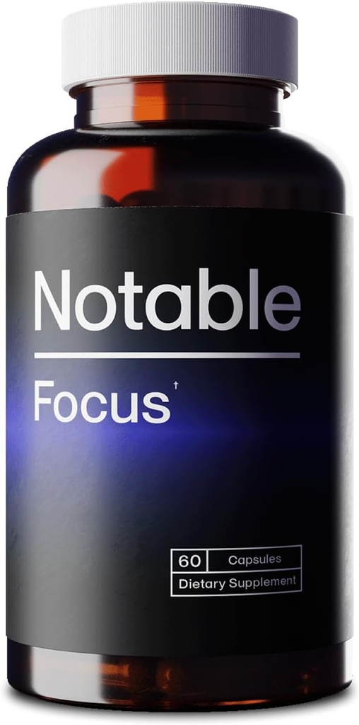 Notable FocusTM - Breakthrough Cognitive Enhancer - Patented Dopamine Boosters for Motivation, Focus, " Memory TEN respaldado por 100+ Studies TEN Fast-Acting Nootropic Supplement (60 Capsules)
