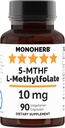 MONOHERB L-Methylfolate 5-MTHF 10 mg - 90 cápsulas vegetarianas - Metil Folate Suplemento