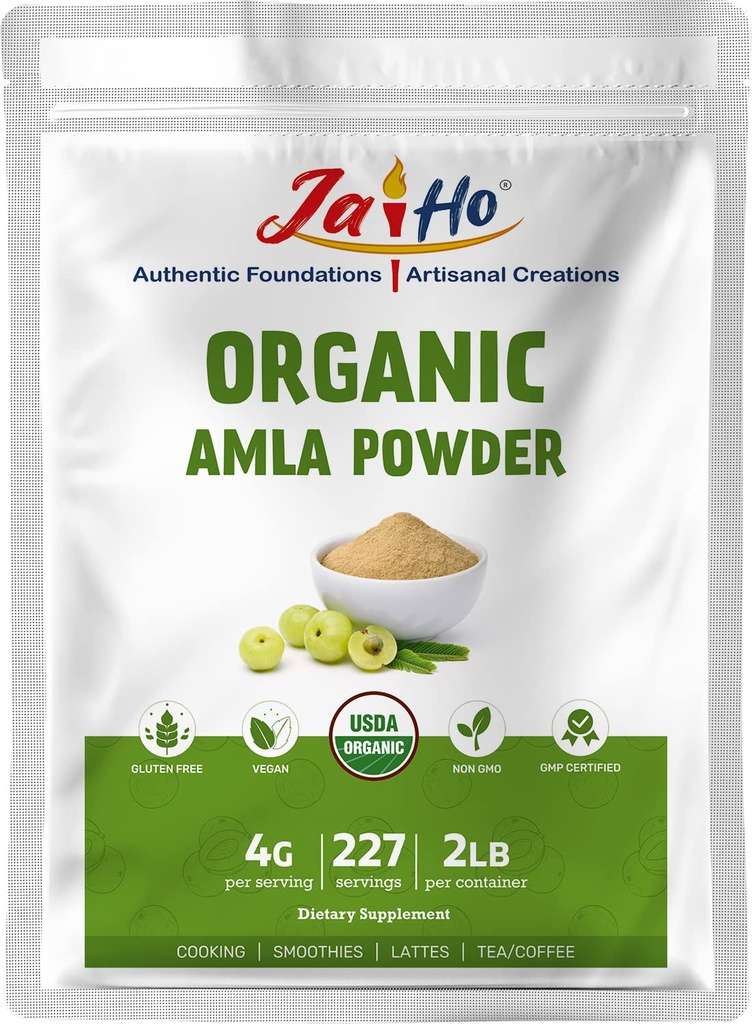 Jai Ho Organic Amla Berry Powder (Amalaki), 2 LB - Rich in Antioxidant Vitamin C | Supports ImmunityGluten Free, Vegan, Non-GMO - Resealable Zip Lock Pouch