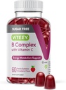 VITEEY Vitamina B Complejo Gummies con Vitamina C, Azúcar Libre - Energía, Metabolismo & Nerve Salud - B6, B12, Ácido Fólico, Biotina - Vegan, Gelatina Gratis, GMO Gratis - Tasty Chewable Strawberry Flavored Gummy