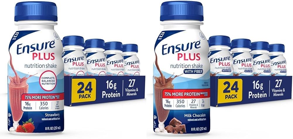 Agitación de nutrición con 16 gramos de Protein &amp; Asegurar más Afeitado de nutrición con fibra, 16 gramos de proteína, líquido de sustitución de comida, chocolate de leche, sin gluten, 8 Fl Oz (Pack de 24)