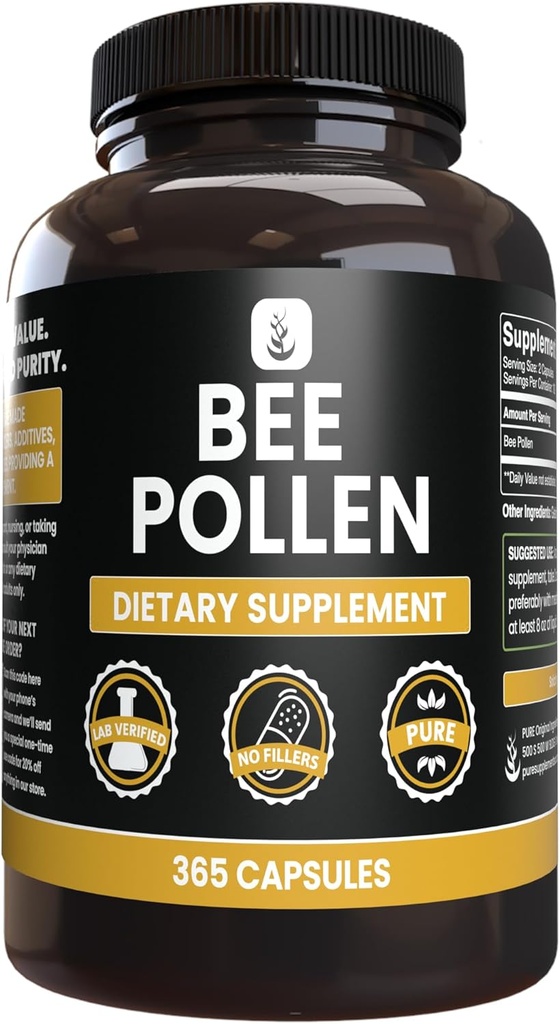 Pure Original Ingredients Bee Pollen (365 Capsules) No Magnesium Or Rice Fillers, Always Pure, Lab Verified