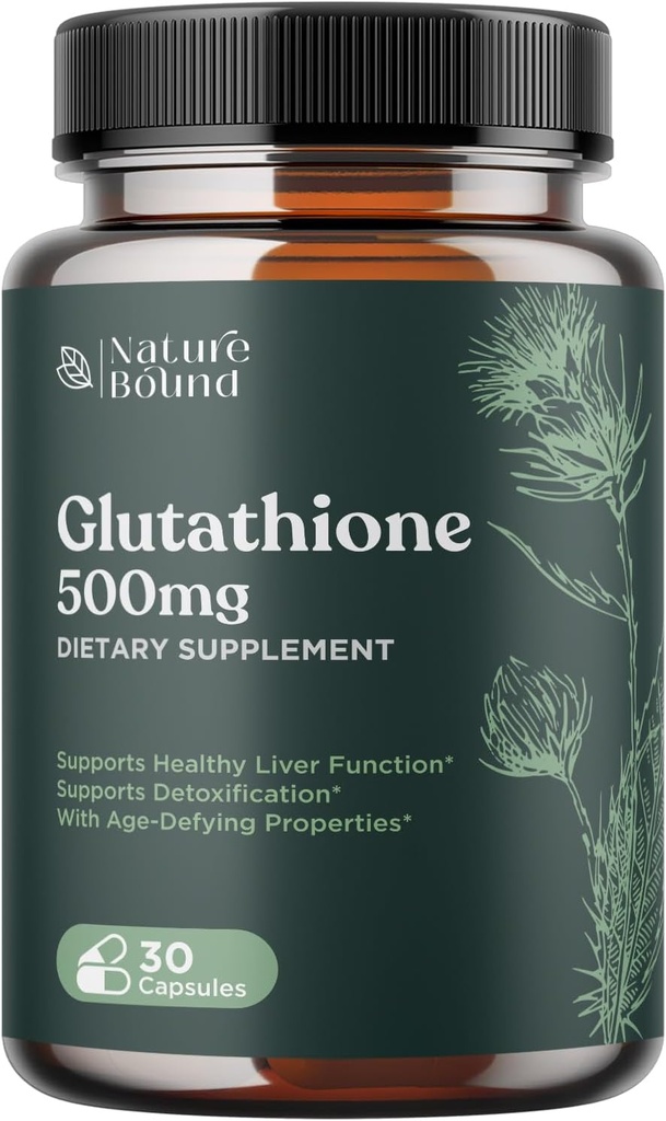 Glutathione Pills de blanqueamiento de piel para hombres y mujeres - Puro GSH Suplemento 500 mg con Natural Milk Thistle Extracto Silymarin - Antioxidante Apoyo ALA - Boost Immune System by Nature Bound
