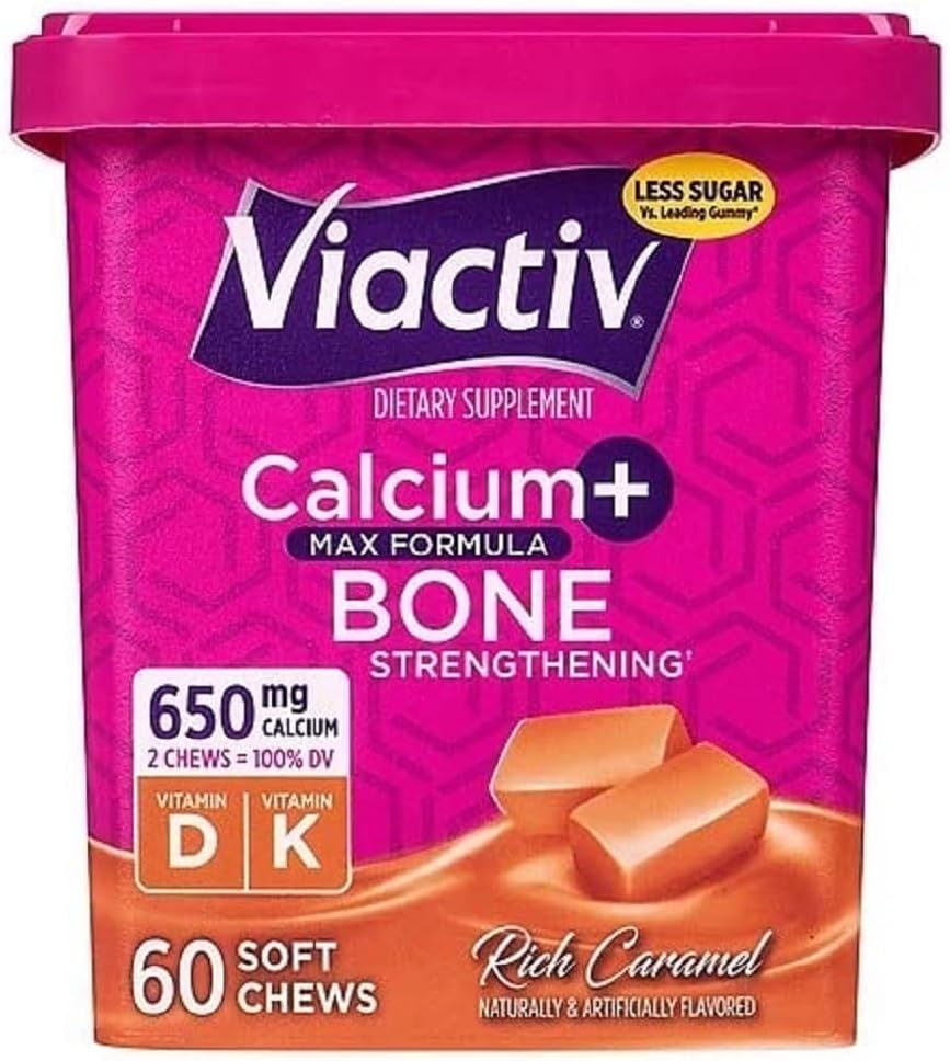 Viactiv Calcio +Vitamin D3 Suplemento Soft Chews, Caramel, 60 Chews - Calcio Suplemento dietético para la salud ósea